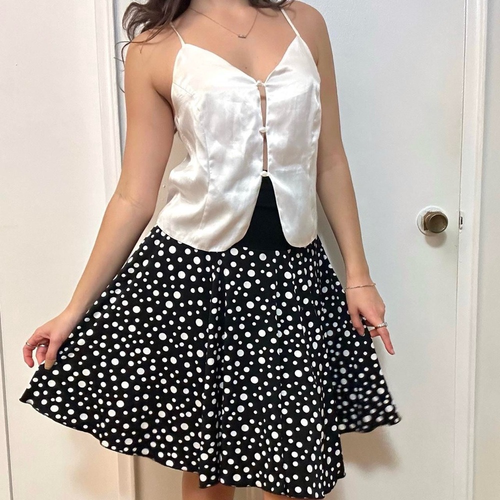 Black and white polka dot midi skirt | Medium & Small